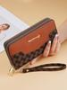Chic Leather Double Zipper Phone Clutch: Spacious, Stylish Print Long Wallet for Women