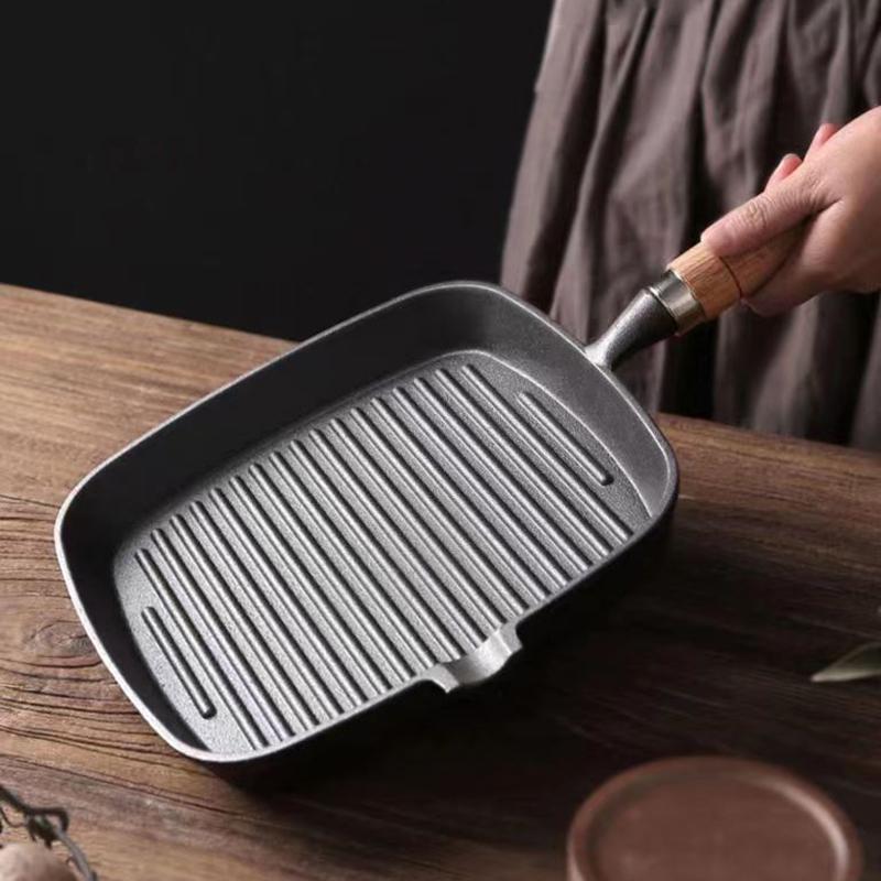 Бытовая сковорода для стейков, специально для жарки стейков, чугунная полоска, без покрытия, утолщенная, без пятен, индукционная плита для стейков