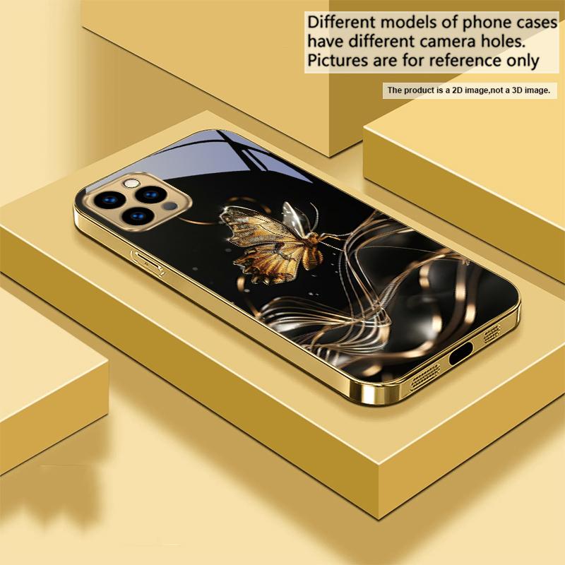 The Golden Butterfly For IPhone 17Pro Max 16 17 Pro 15 Pro 14 13 Plus 12 Mini 11Pro Max XR 16E 17Air Golden glass phone case