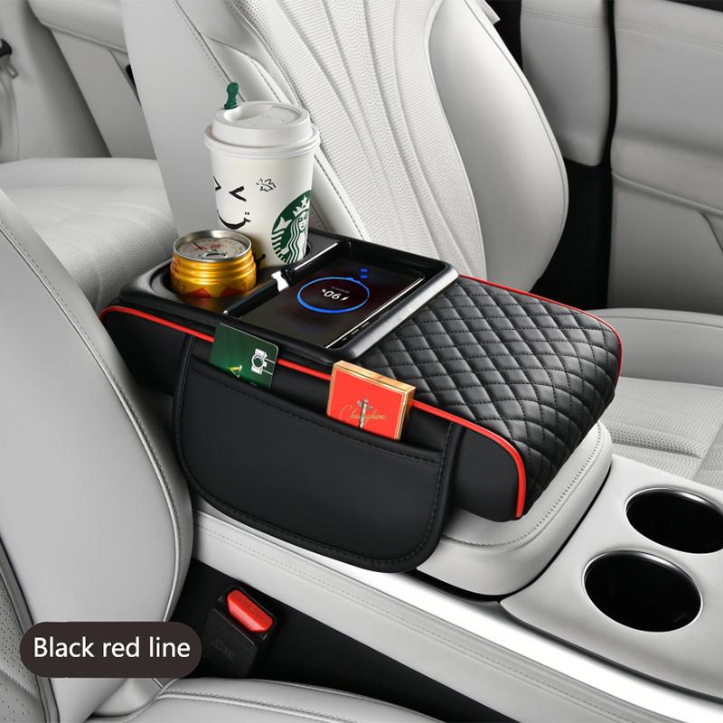 Универсальная подушка-подлокотник для автомобиля, беспроводная зарядка, утолщенная подушка для высоты, органайзер-бокс с подстаканником, подушка с эффектом памяти, подушка для подлокотника