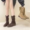 Ретро однотонные комбинированные ботинки-рыцари на толстом каблуке для девочек, осенне-зимние модные универсальные повседневные ботинки на платформе, ботинки-чулки