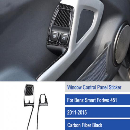 Bright Carbon Fiber Car Inner Door Window Button Cover For Smart Fortwo 2011-15