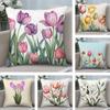 Watercolor Tulip Painting Pillow Case Short Plush Pillow Covers Sofa Decorative Gift Home Double-sided Printing Cushion Cover