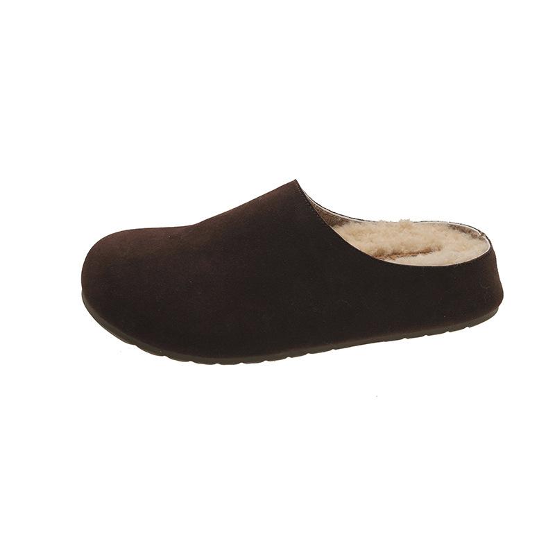 Thick-bottomed Semi-towed Fluffy Slippers for Women To Wear New Autumn and Winter One-pedal Piled Cotton Slippers