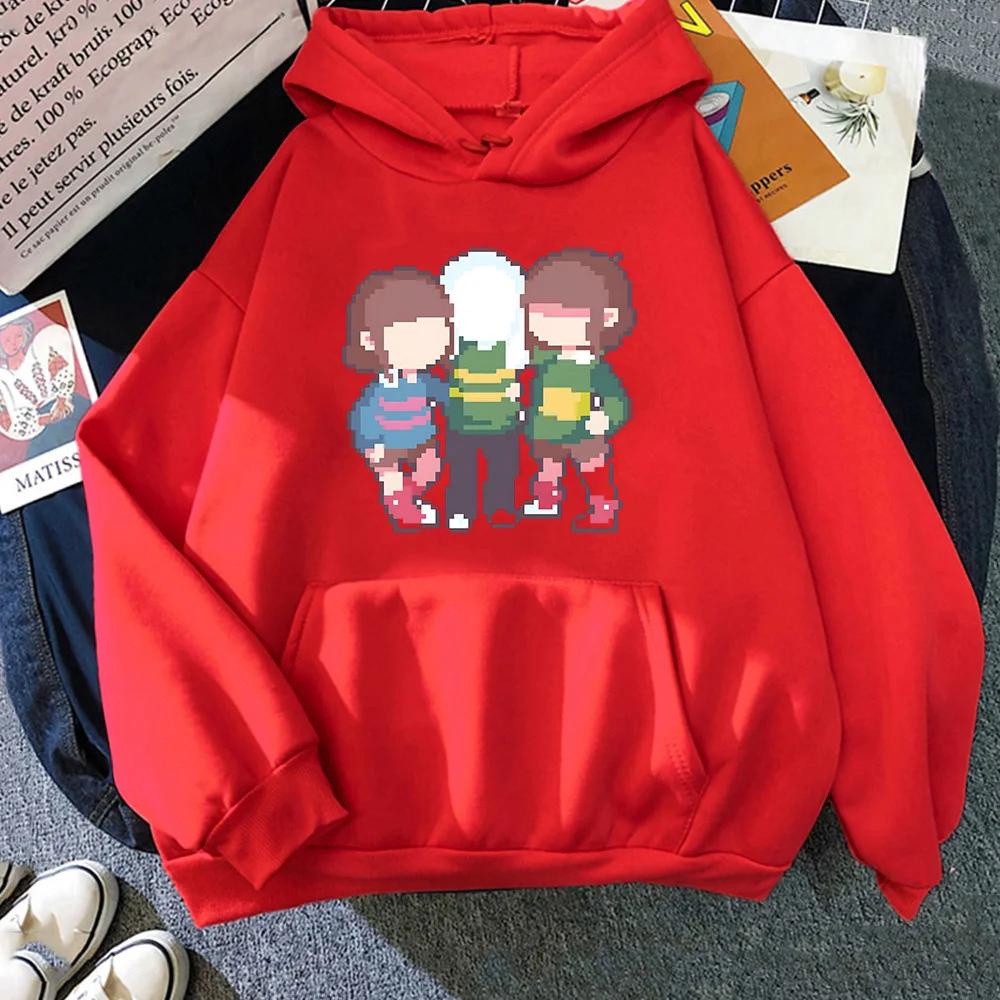 Undertale Chara Популярные персонажи Печать Толстовки Осенняя свободная флисовая одежда Высококачественные графические свитера с капюшоном