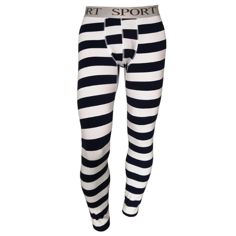 Мужские полосатые камуфляжные хлопковые кальсоны - теплые осенне-зимние нижнее белье