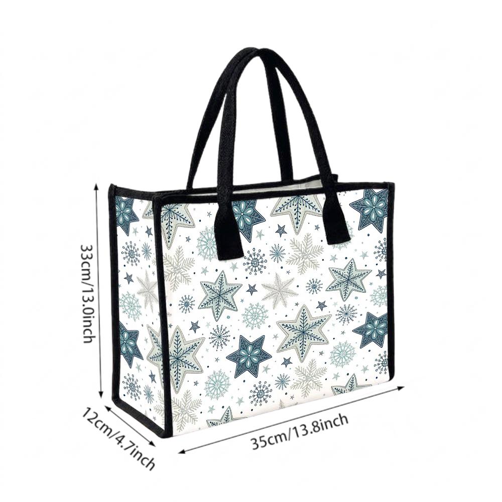 Winter Snowflake Pattern Portable Large Tote Bag Casual Daily Reusable Shopping Handbag