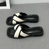 Fashion Women's Slippers and Ladies Sandals Open Toe Low Heel Outside On Beach House Black Indoor Home Slides Shoes Off White Word Flat