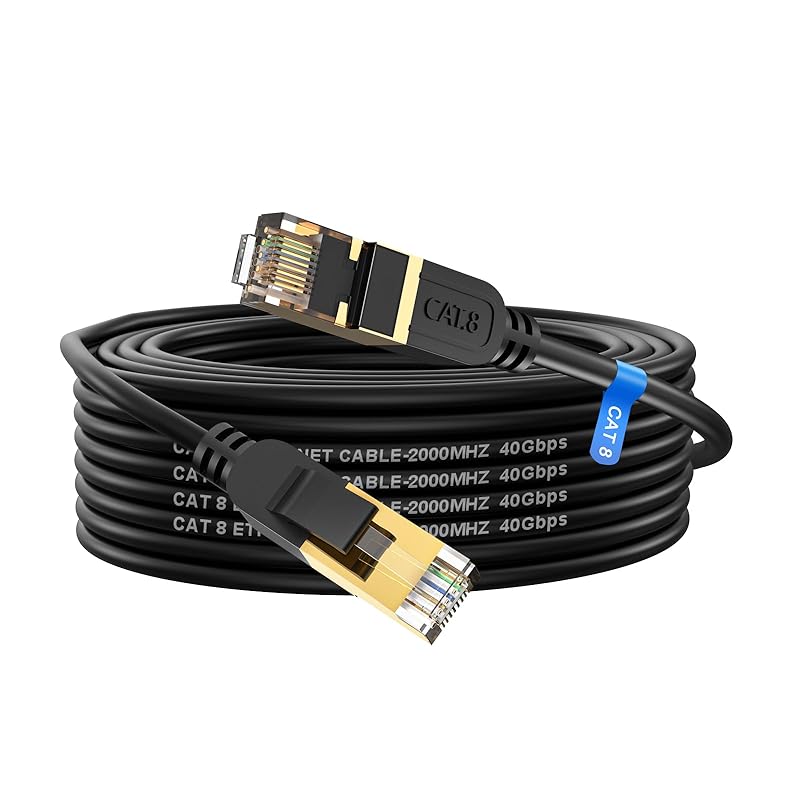 Cat 8 Ethernet Cable, 6FT High Speed Heavy Duty 26AWG Cat8 LAN Network Cable 40Gbps, 2000Mhz with Gold Plated RJ45 Connector, Outdoor&Indoor Internet