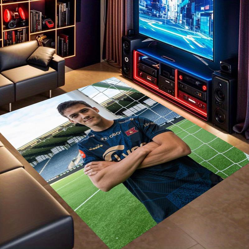 Football Player Stadium Portrait Print Area Rug Sport Theme Non‑Slip Rectangular Floor Mat Home Decor For Gaming Room Bedroom
