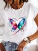 (Азиатский размер)  Одежда Футболка Модная Футболка бабочка тренд милый Принт Леди Женская Повседневный Топ Короткий Рукав Женские Графические Футболки