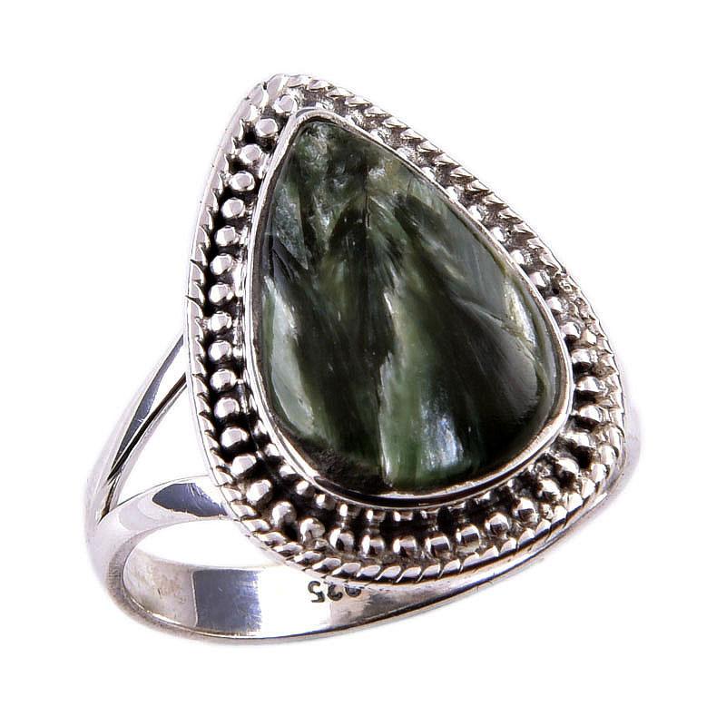 Натуральный драгоценный камень серафинит 925 пробы, ювелирное кольцо из стерлингового серебра, размер 8 Q2l04