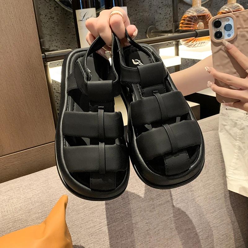 Fashion 2024 Hot Sale Women's Shoes Buckle Strap Women's Sandals Fashion Solid Casual Sandals Women Summer Slingbacks Toe Cap Sandals