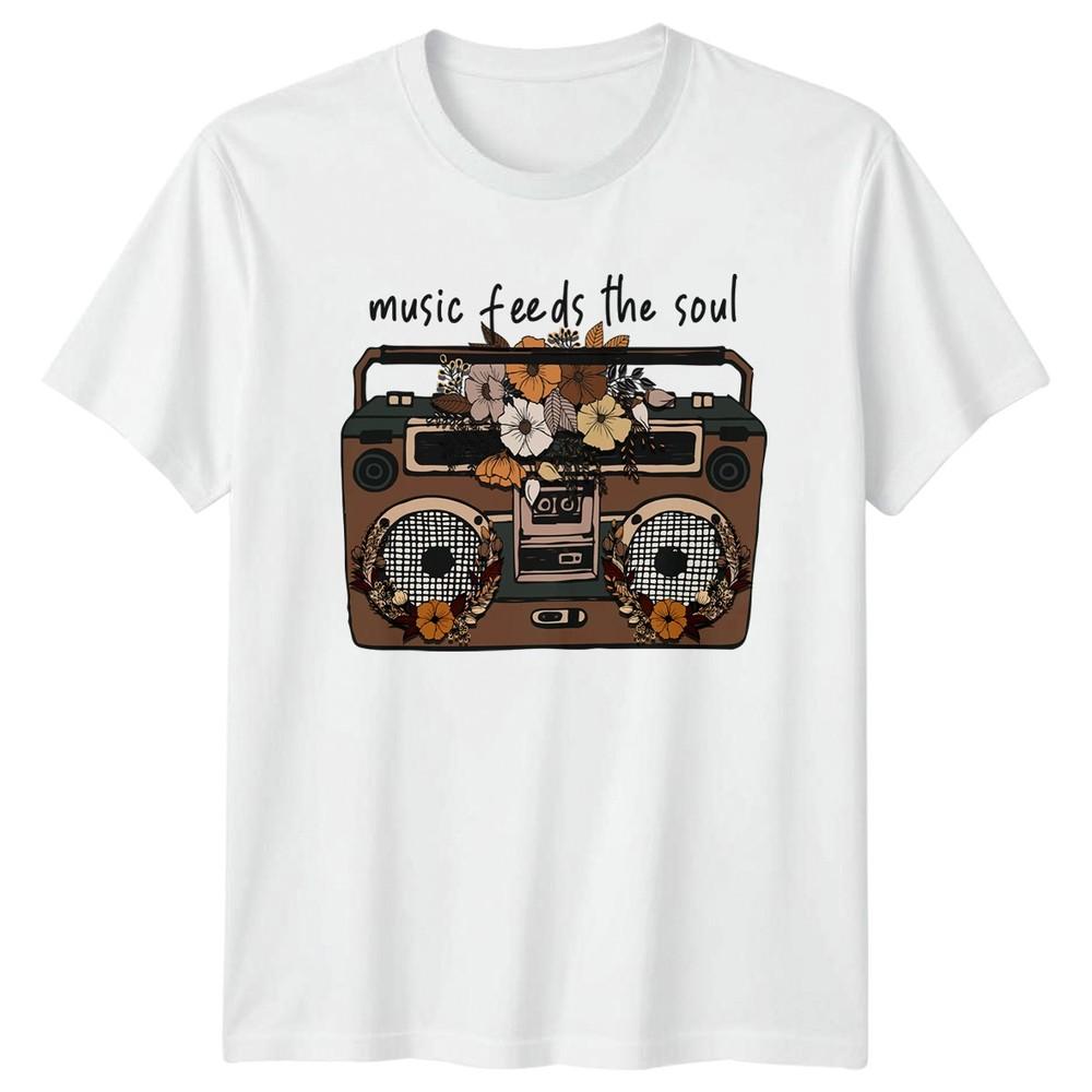 Music Feeds The Soul Unisexs TShirt Retro Boombox Music Lover