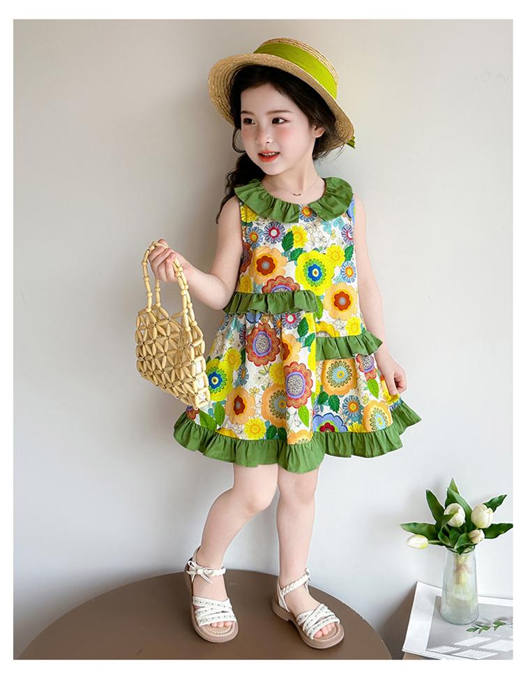 Girl's countryside style flower flower sleeveless dress, lace vest dress, thin and cool summer outfit, baby's sweet and stylish