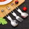 2pcs Foldable Camping Spoon Fork Flatware Outdoor Picnic Cutlery Set Stainless Steel Utensil Spoon Set Camping Equipment.
