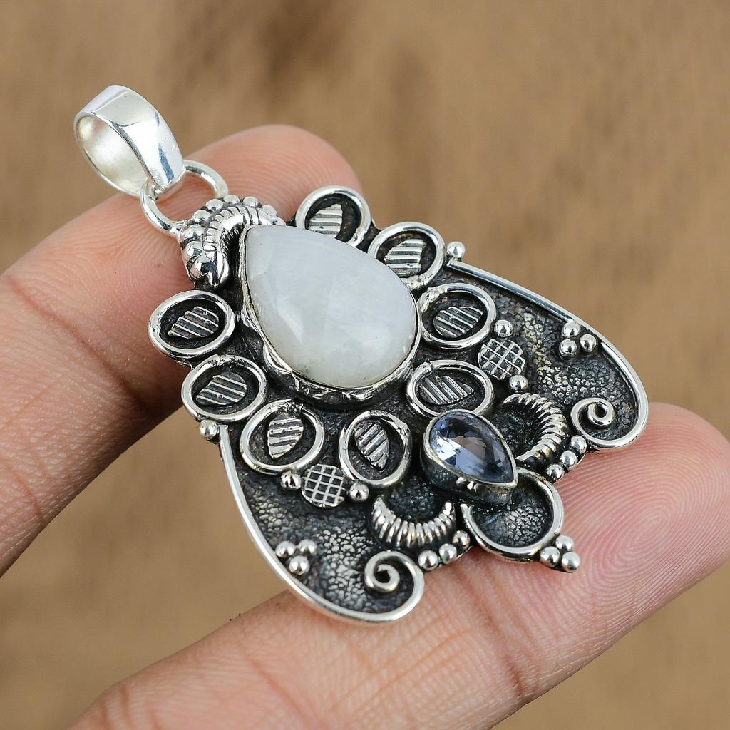 Подарок для женщин Подвеска Серебро 925 пробы Натуральный Радужный Лунный камень