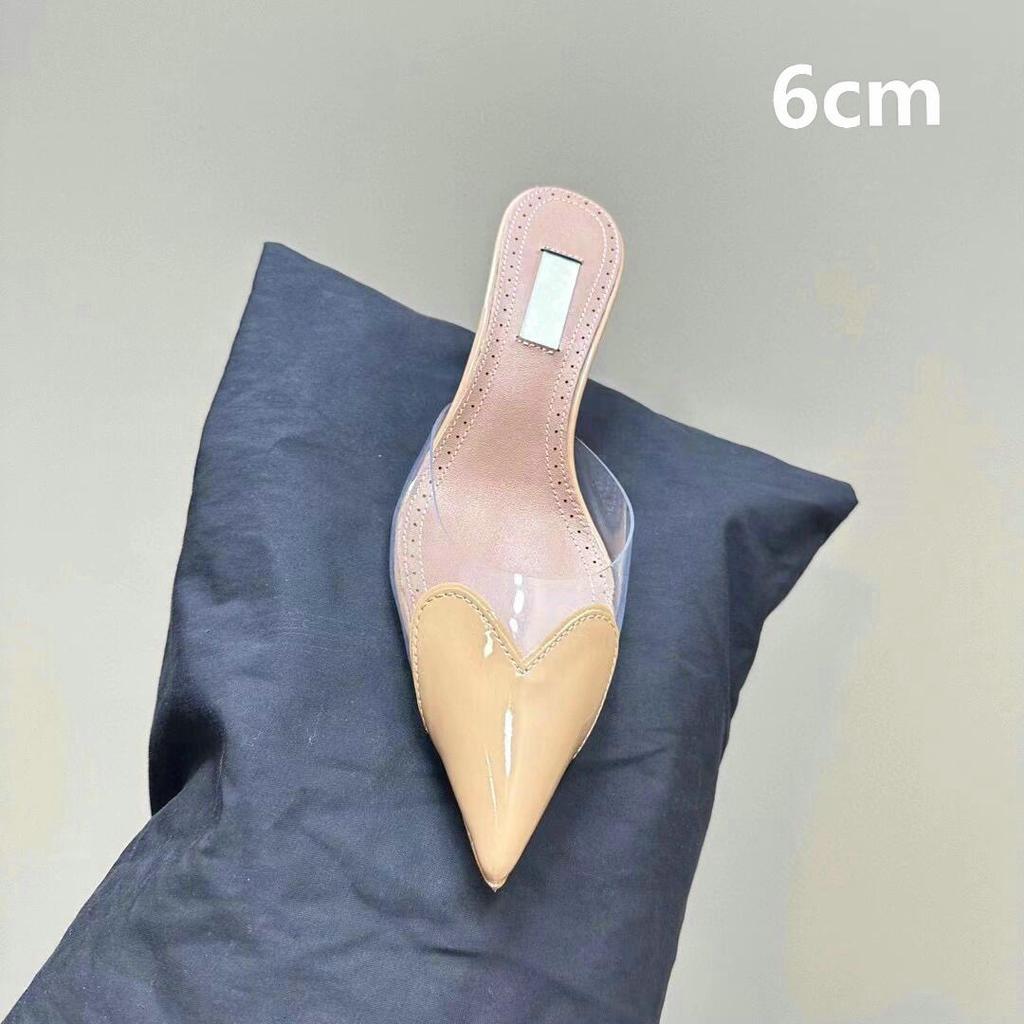 2025 Fairy Style Summer Sexy And Versatile Transparent Half-Slipper Women'S Pointed-Toe Thin-Heeled High-Heeled Sandals Slipper