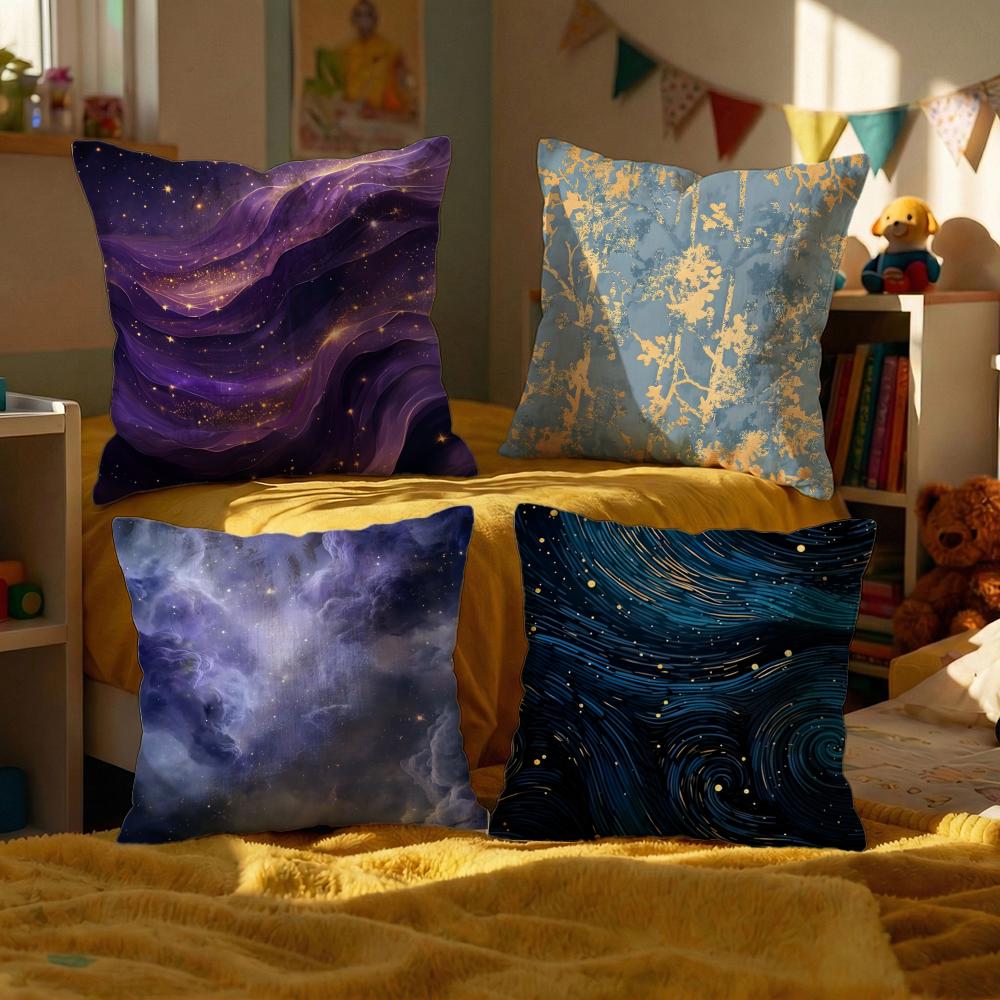 Starry Nebula Texture Cushion Cover Set of Decorative Short Plush Pillow Covers for Sofa Soft Cushion Case x cm