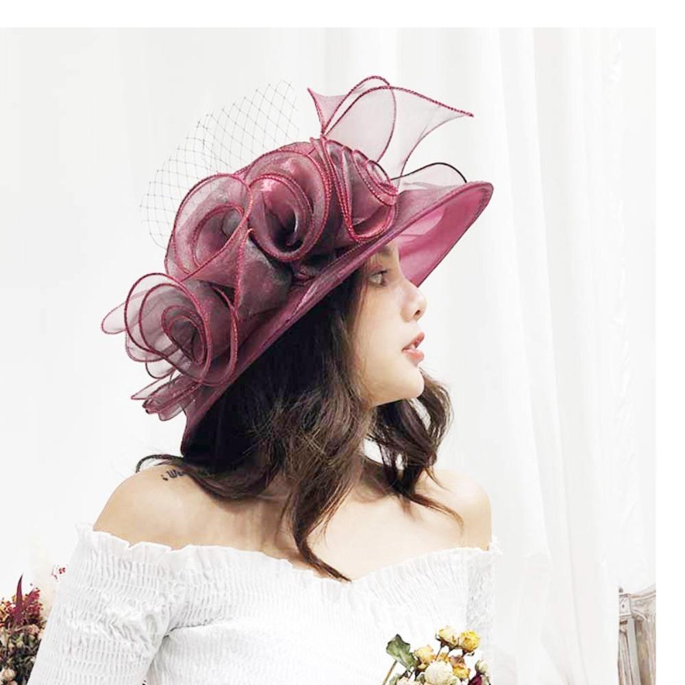Ruffles Wedding Hat Organza French Vintage Hat Elegant Sunhats
