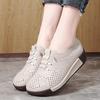 Women Platform Loafers Black Casual Summer Breathable Leather Beige Shoes Thick Sole Height Increase Wedge Chunky Shoes