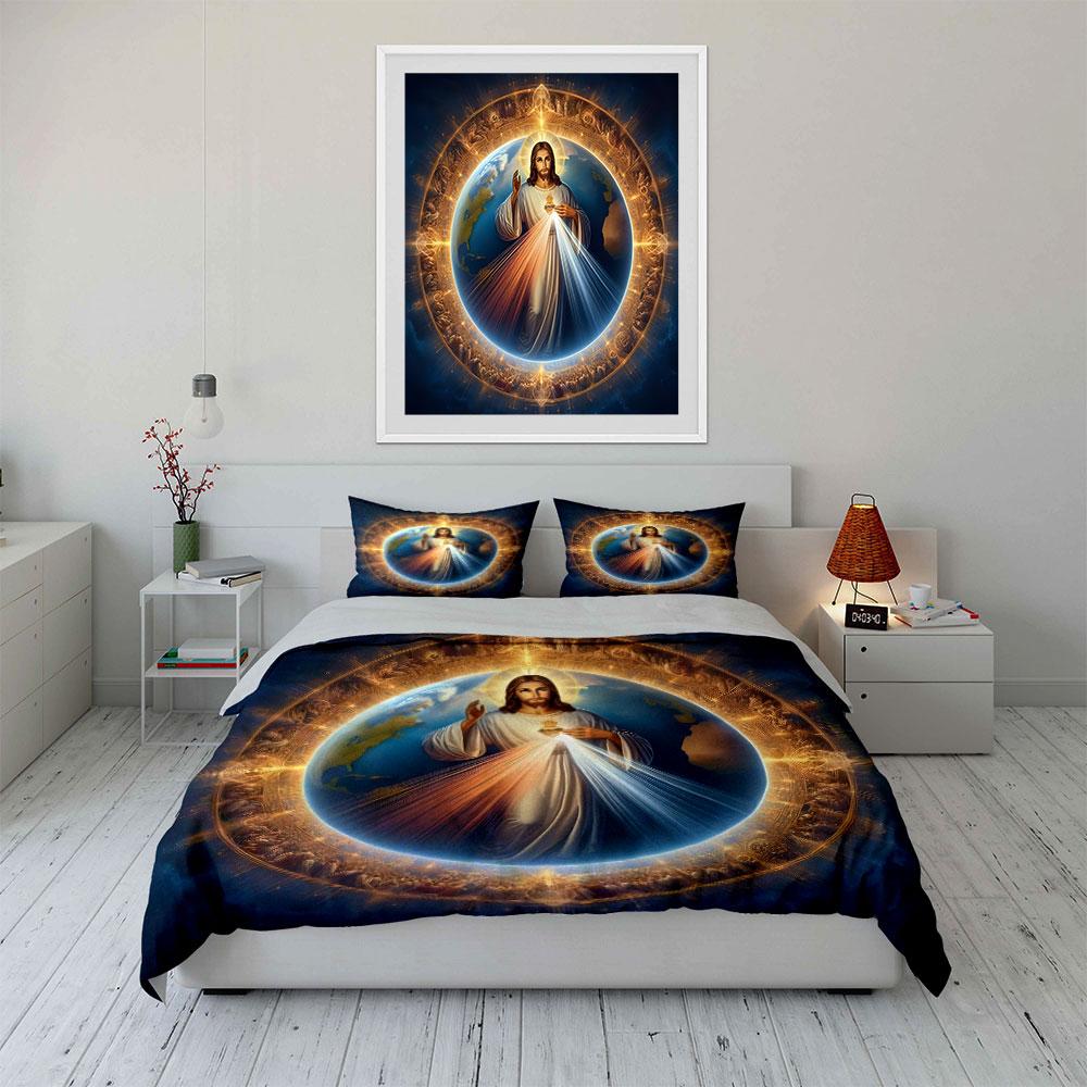 Sacred Divine Symbolic Three-Piece Set kid's and adults' bedroom decor, Exquisite three-piece bedding set gift