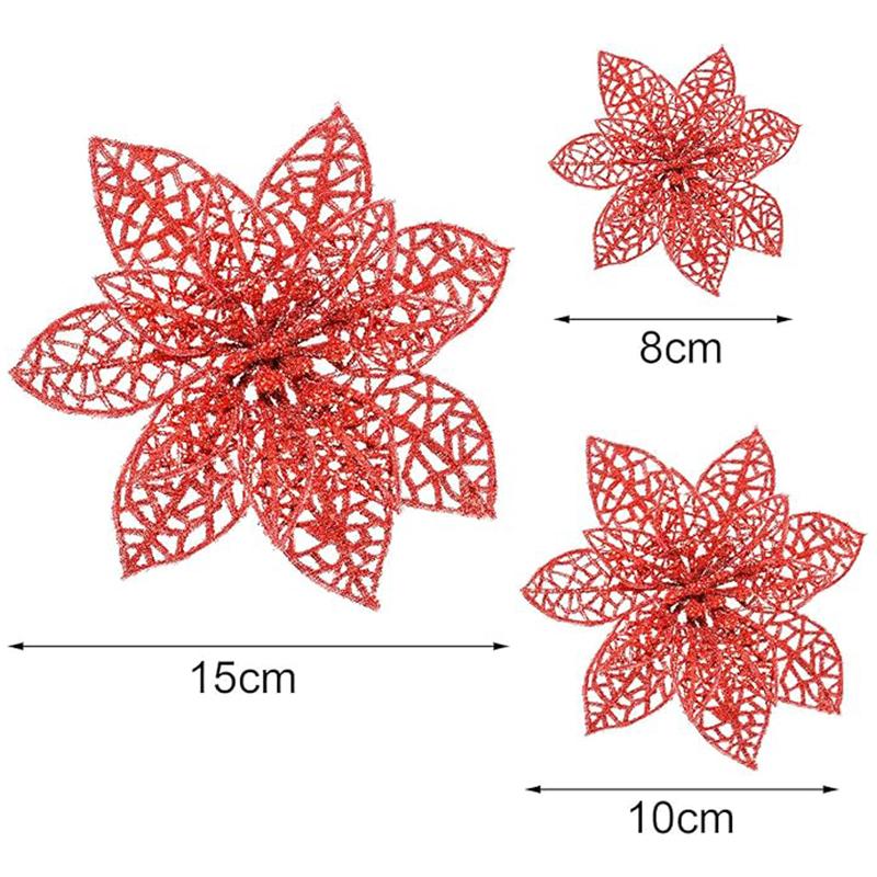 5Pcs Glitter Artificial Flowers 8-15cm Christmas Tree Decorations Home Holiday Ornaments Gift