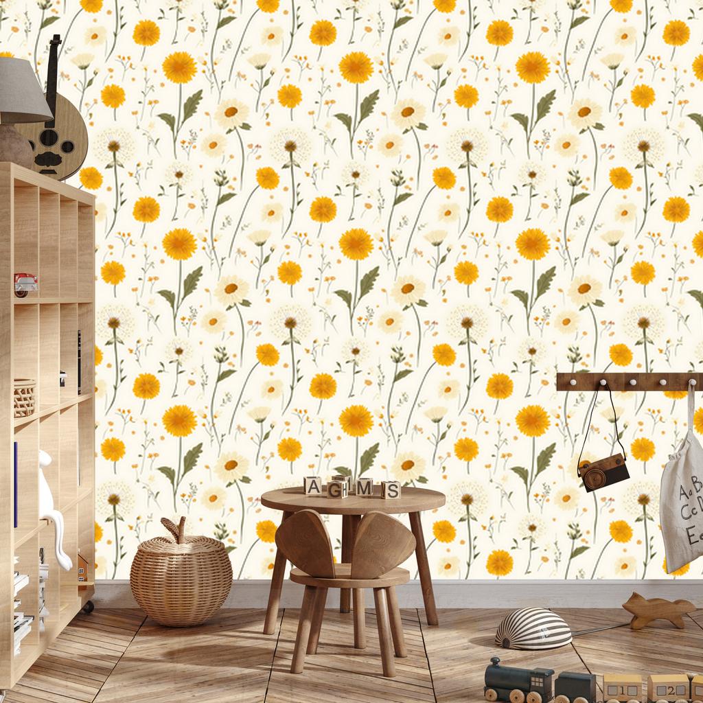 Dandelion Wallpaper White and Cream for Living Room and Bedroom 50x1000