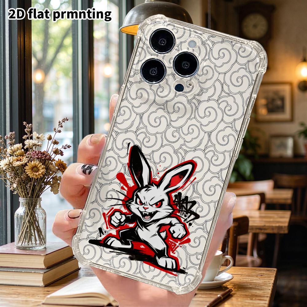 Чехол для телефона: 2D плоский, подходит для iPhone 18 17 16 15 14 13 Pro, прозрачный чехол с защитой углов, боксирующий кролик, рождественские и хэллоуинские подарки