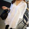 Женская рубашка BF Wind Loose Large Size Medium length Shirt Female Long Sleeves V-образный вырез White Casual Universal Shirt Temperament Elegant Fashion Top
