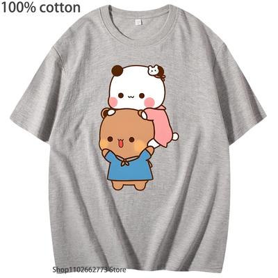 Футболки Kawaii DuDu and BuBu Enjoying Their Time, милые футболки с изображением панды, футболки в корейском стиле, женская одежда, хлопковые футболки для мужчин.