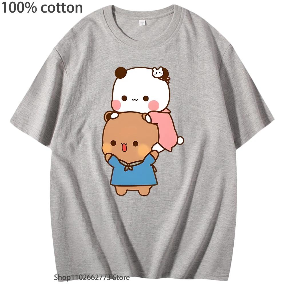 Футболки Kawaii DuDu and BuBu Enjoying Their Time, милые футболки с изображением панды, футболки в корейском стиле, женская одежда, хлопковые футболки для мужчин.