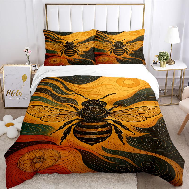 3pc Bee Swirls Cover Set - 1 Quilt Cover + 2 Pillowcases, All Seasons Bedroom Setting, Perfect for Home060