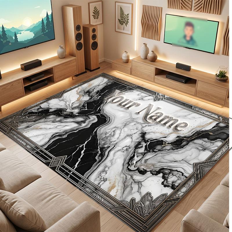 Abstract Geometric Theme Crystal Velvet Floor Rug Personalized Custom Name Text Warm Carpet Home Decoration