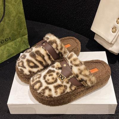 Модные зимние новые тапочки-баотоу для женщин, с круглым носком, плюшевые, с глубоким вырезом, с ремешком и пряжкой, противоскользящие, износостойкие, на толстой подошве, хлопковые тапочки