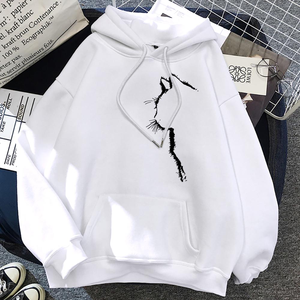 Simple Strokes Of Cat Pet Womens Hoodie Pocket Pullover Hoodies Casual Loose Soft Sweatshirt Harajuku Crewneck Women Clothes
