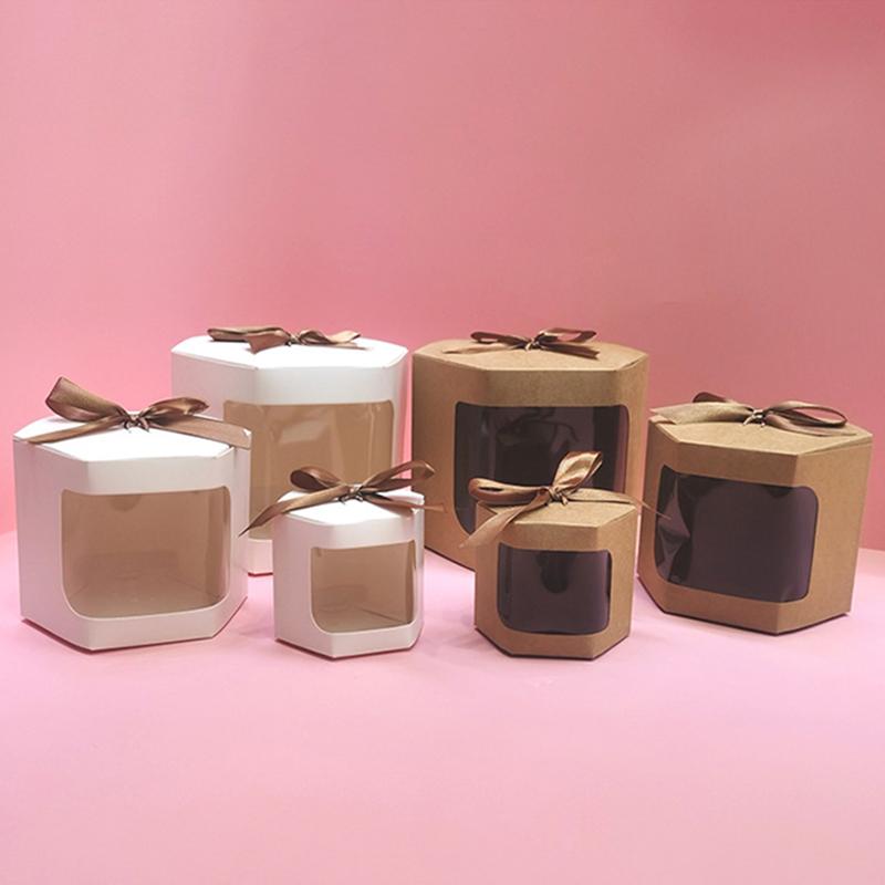 1 шт., подарочная коробка из крафт-бумаги с окном, свадебные сувениры, печенье, конфеты, рождественский подарок, упаковка, украшения для дня рождения, вечеринки