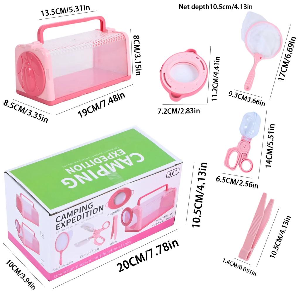 Non-Toxic Children'S Outdoor Tools Insect Observation Box Magnifying Glass Capture Net Capsule Clip Adventure Role-Playing Puzzle Toy
