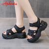 Fashion Aphixta 2025 Buckle Height Increaming Canvas 6.5cm Wedge Heel Platfom Sandals Women Shoes Black Thick Bottom Slides