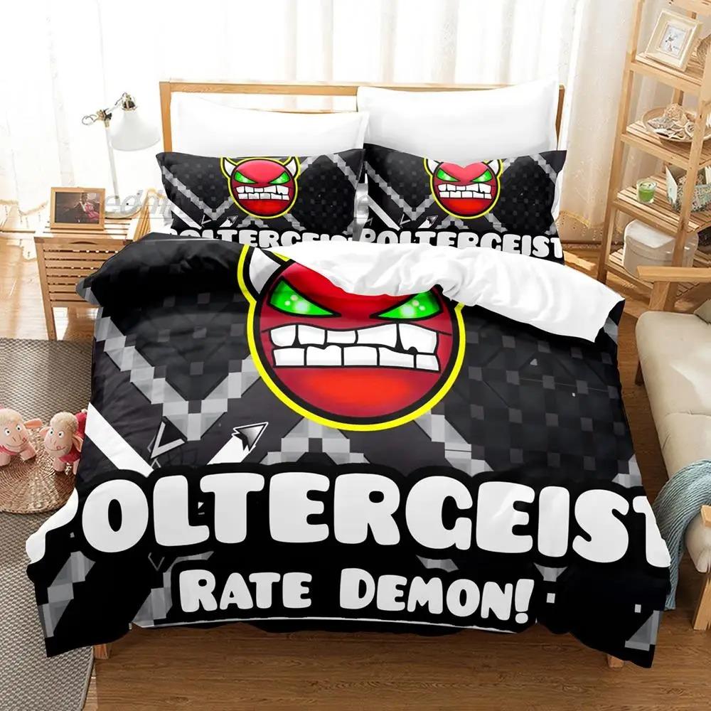Комплект постельного белья Angry Geometry Dash, односпальная кровать, двуспальная кровать, двуспальная кровать, комплект постельного белья для детей, набор пододеяльников с 3D-принтом и рисунком из мультфильма