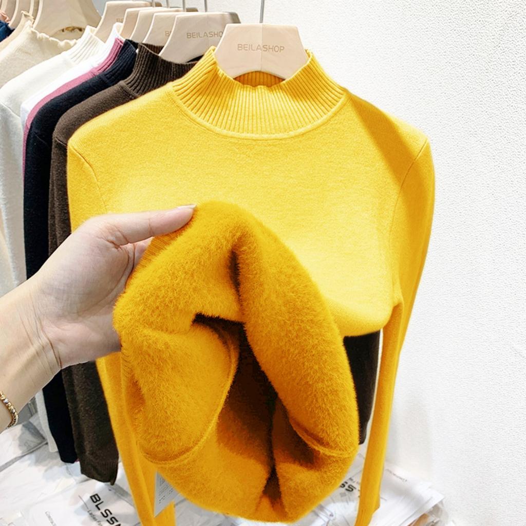 Бархатный свитер с высоким воротом One Piece с утолщенным бархатом для женщин, новая теплая базовая кофта с длинным рукавом на осень и зиму