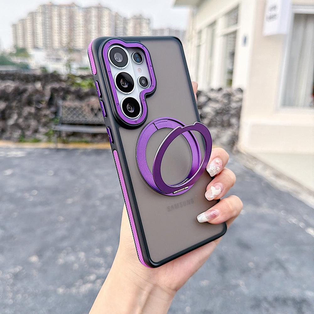 KEYSION Matte Translucent Magnetic Phone Case for Samsung Galaxy S25 S26 Ultra 5G S26+ 360° Rotating Ring Stand Shockproof Cover