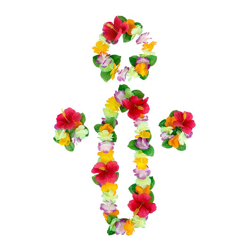 4 шт./набор Гавайские цветочные леи Гирлянда Ожерелье Венок Лепестковая повязка на голову Браслет Декор для пляжной вечеринки Свадебные аксессуары для наряда