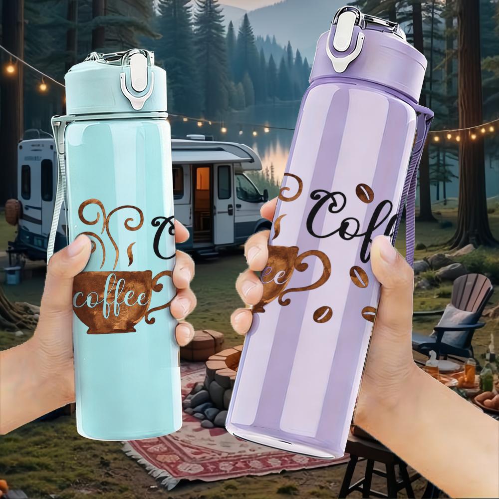 1 шт. Винтажная Бутылка для воды 750 мл с надписью "Coffee Time", цветной пластик, спортивная, герметичная, с откидной крышкой-поилкой, подходит для спорта, офиса, домашнего использования
