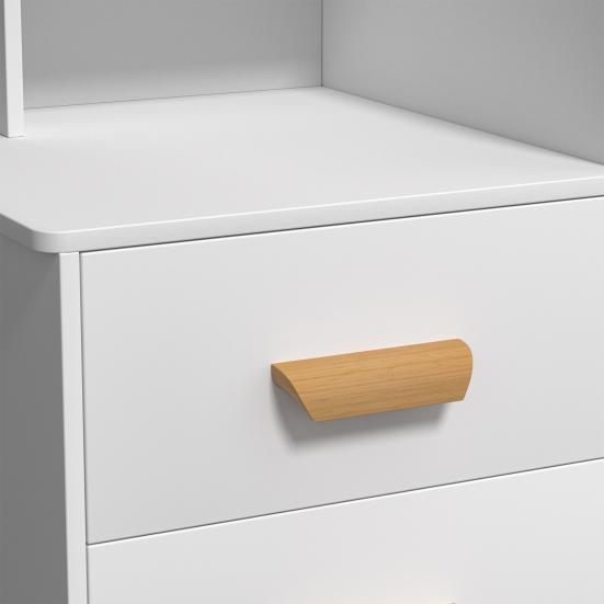 Vanity Desk with LED Lighted Mirror Makeup Mirror, Table 4 Drawers and Opening Shelves, Bedroom Dressing Stool