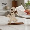 Funny Halloween Party Supplies Paper Towel Holder, Wooden Skeleton/Ghost/Cat/Pumpkin/Witch Stand, Rustic Kitchen Organizer Gothic Roll Storage