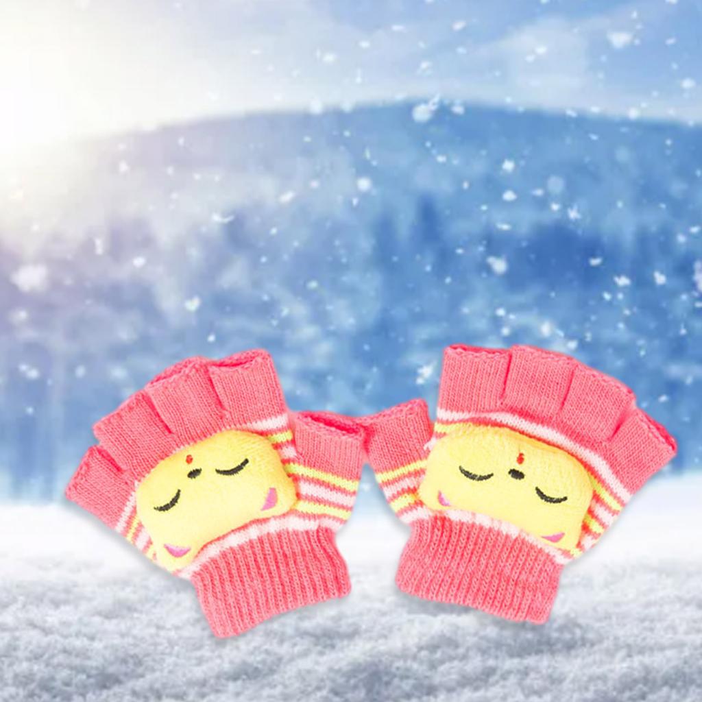 Toddler Half Finger Gloves Cartoon Warm Gloves Knitted Mittens Winter Thick Gloves Indoor Gloves for Little Girls Boy