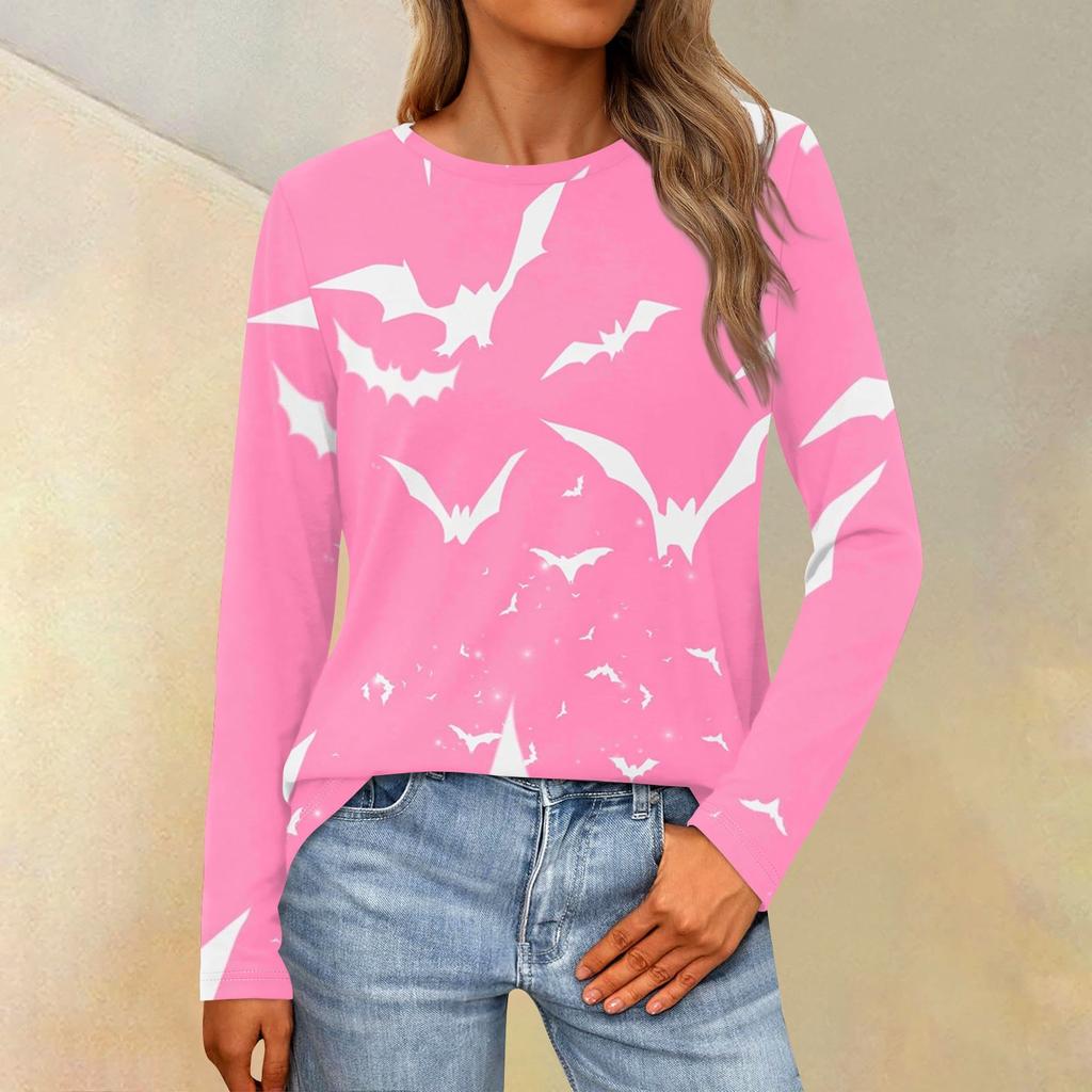 Женская свободная повседневная повседневная футболка с длинным рукавом и круглым вырезом, сплошной цвет, топ