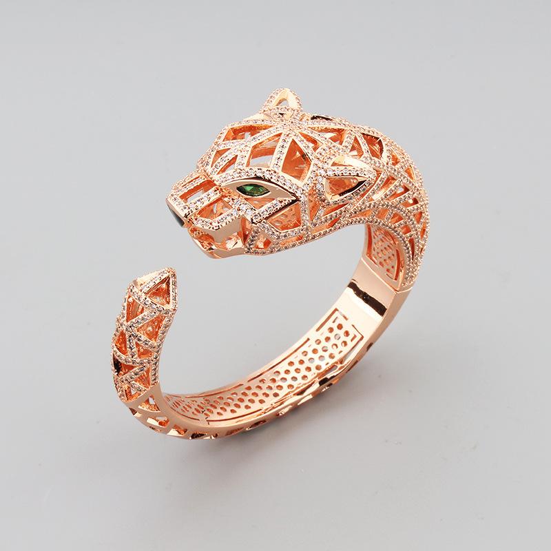 Новый модный преувеличенный леопардовый полый инкрустированный браслет с леопардовым модным открывающимся браслетом