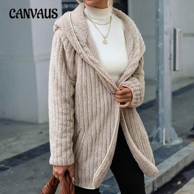 Осенне-зимняя женская куртка-кардиган с капюшоном, свободный двусторонний плюшевый кардиган без пуговиц